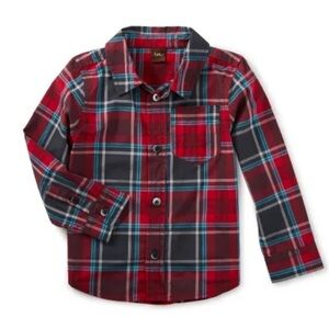 Tea Collection Boy’s Button Up Cotton Poplin Plaid Shirt Size 5